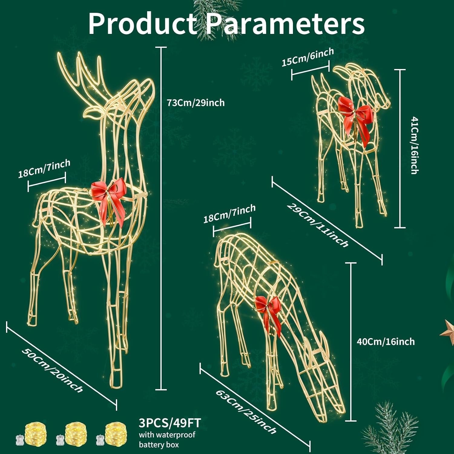 2024 Upgraded Large Christmas Decorations Outdoor Yard, Set of 3 Light Up 07FC0E-D4 - KOEEK