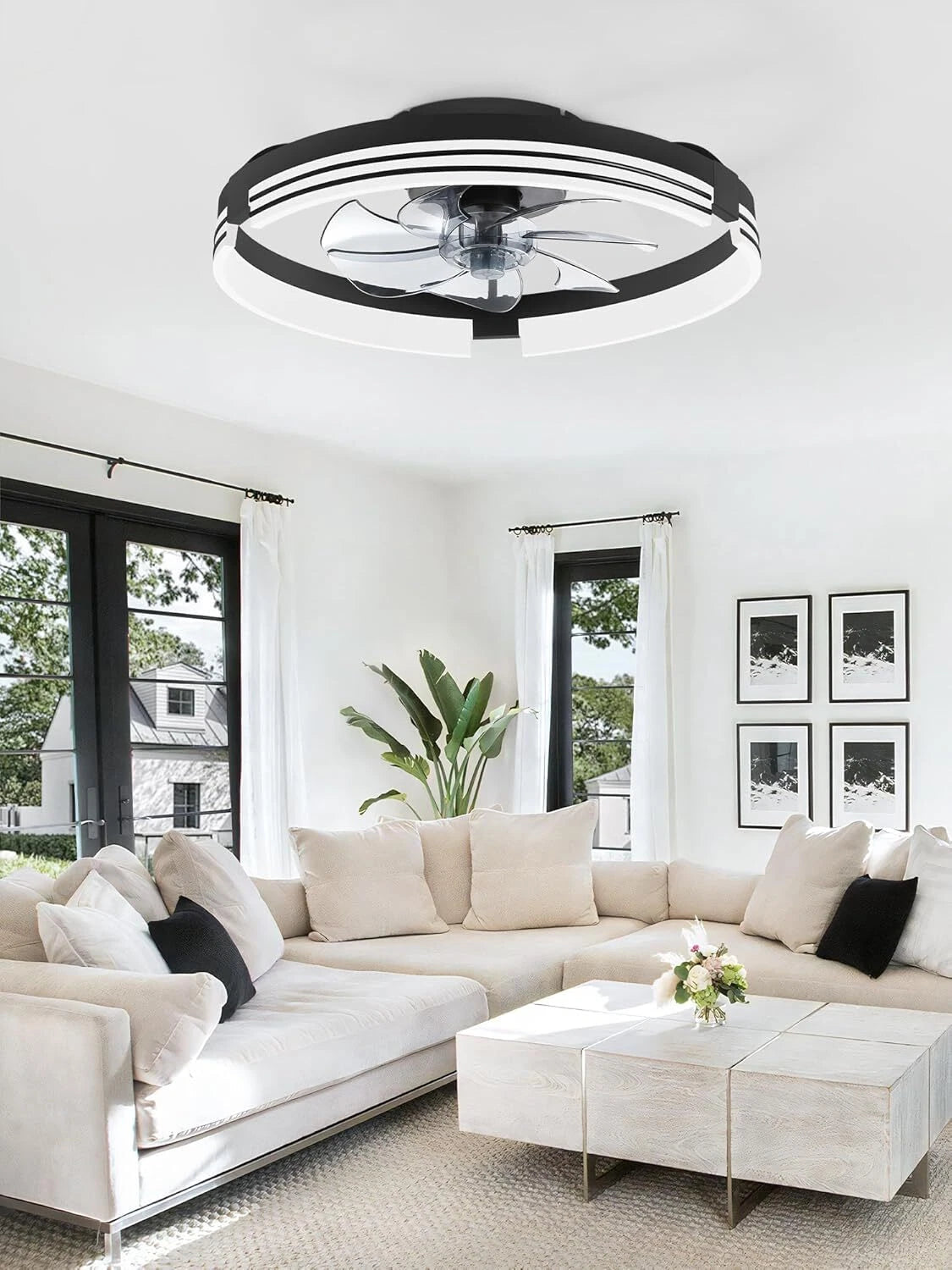 Low Profile Ceiling Fans with Lights and Remote, 20 Inch Flush Mount Ceiling Fan 07FC0E-D4 - KOEEK