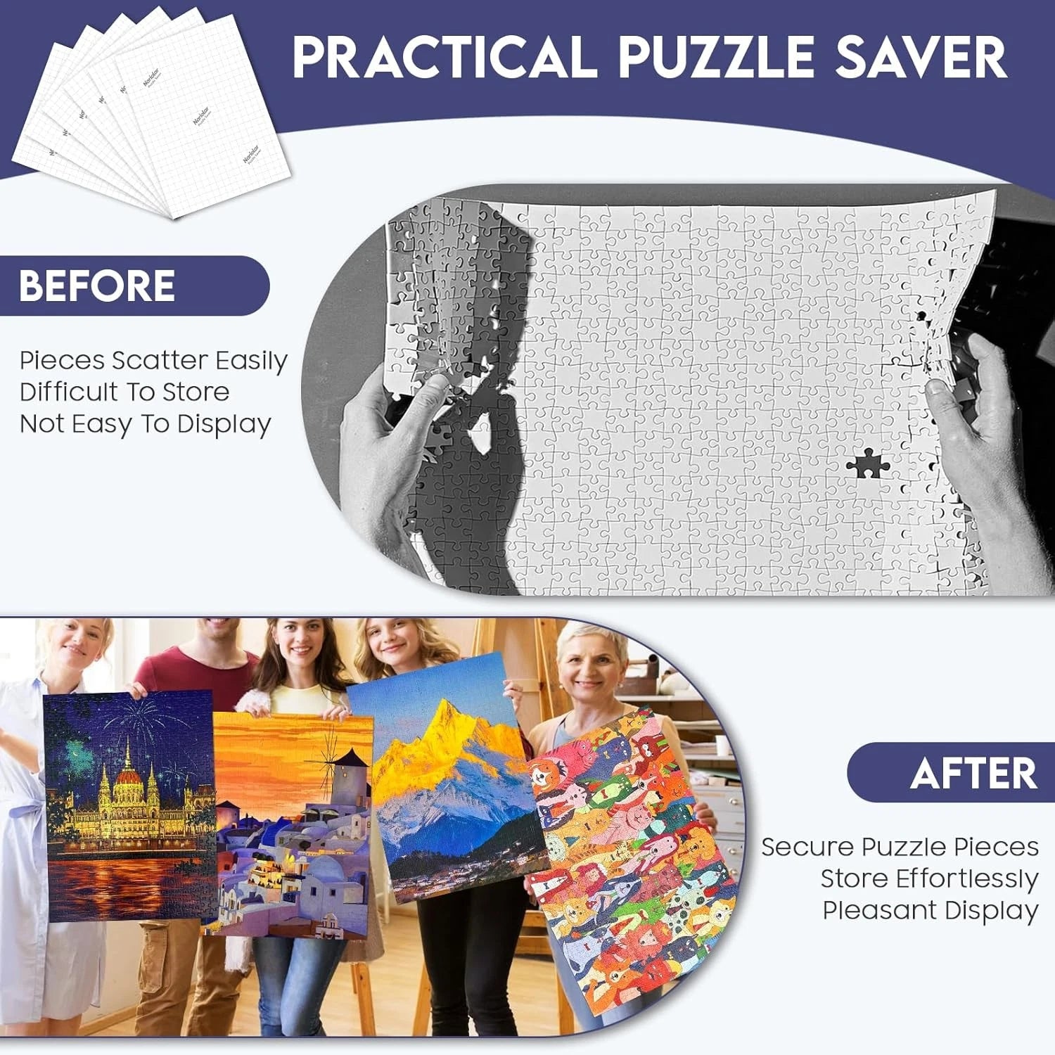 Ultra Adhesion Puzzle Glue Sheets,64 Puzzle Saver Sheets Preserves 8×1000 Pieces 07FC0E-D4 - KOEEK