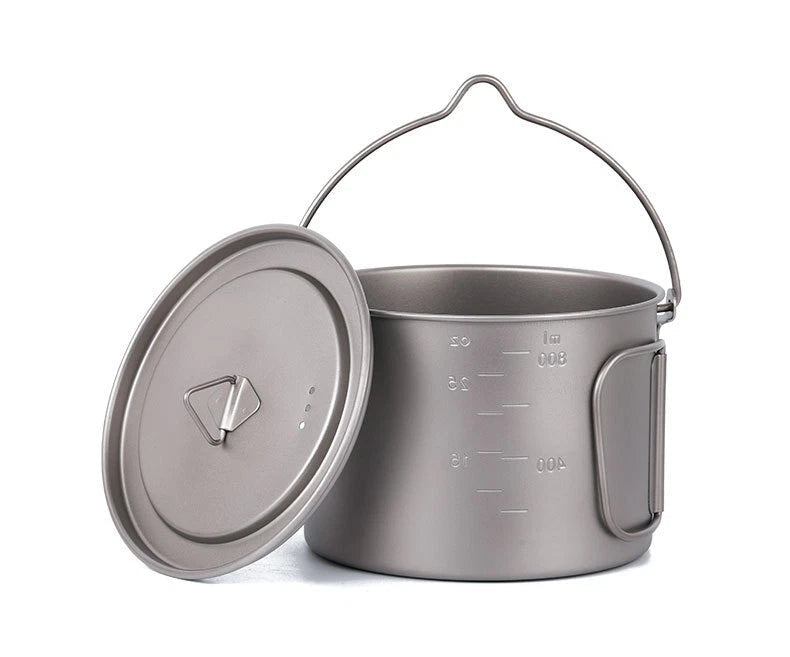 Titanium Hanging Pan Folding Short Handle Camping Single Pot Light 900ml 07FC0E-D4 - KOEEK