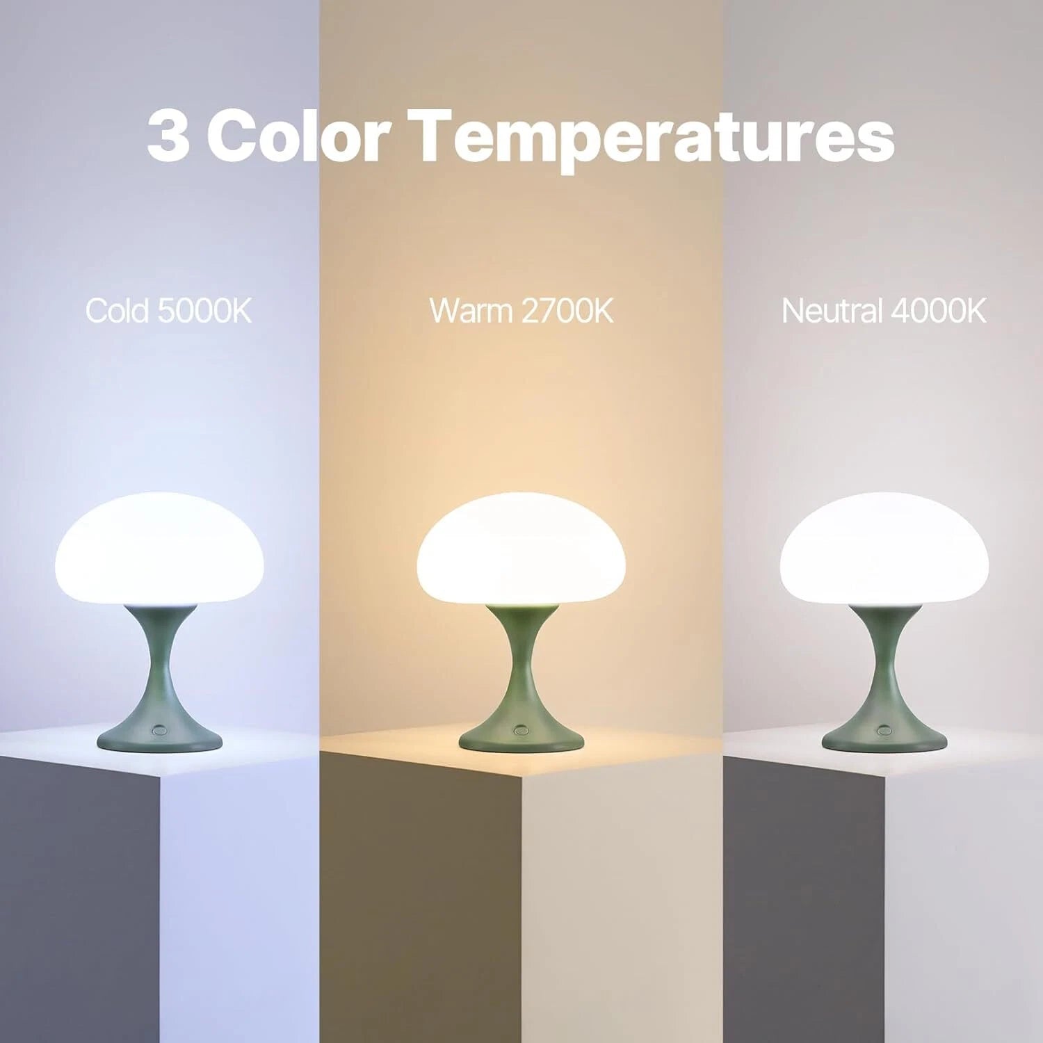 Mushroom Lamp, 5 Watt LED Cordless Rechargeable Table Lamp, Green 07FC0E-D4 - KOEEK