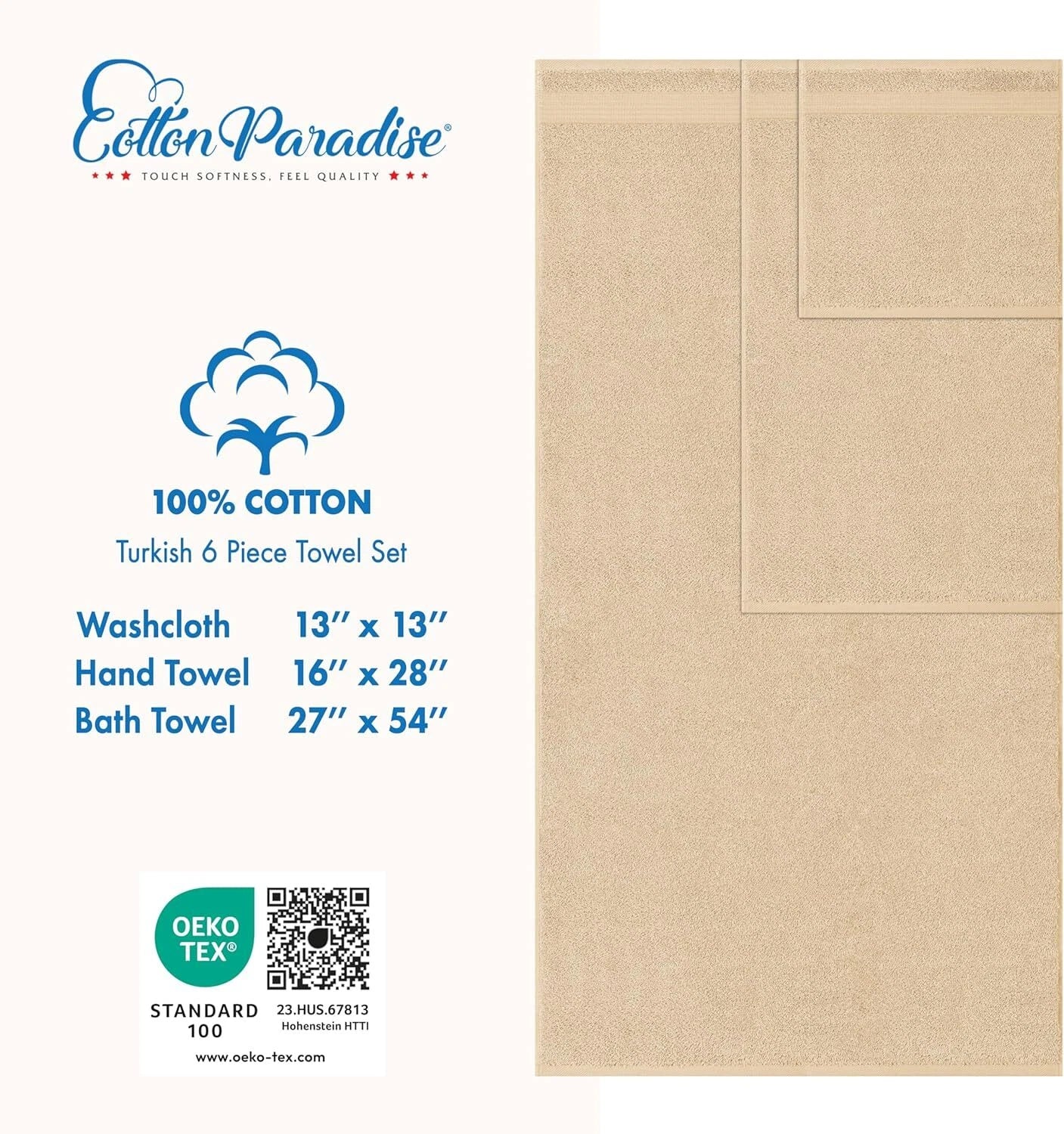 Cotton 6 Piece Bath Towels for Bathroom 07FC0E-D4 - KOEEK