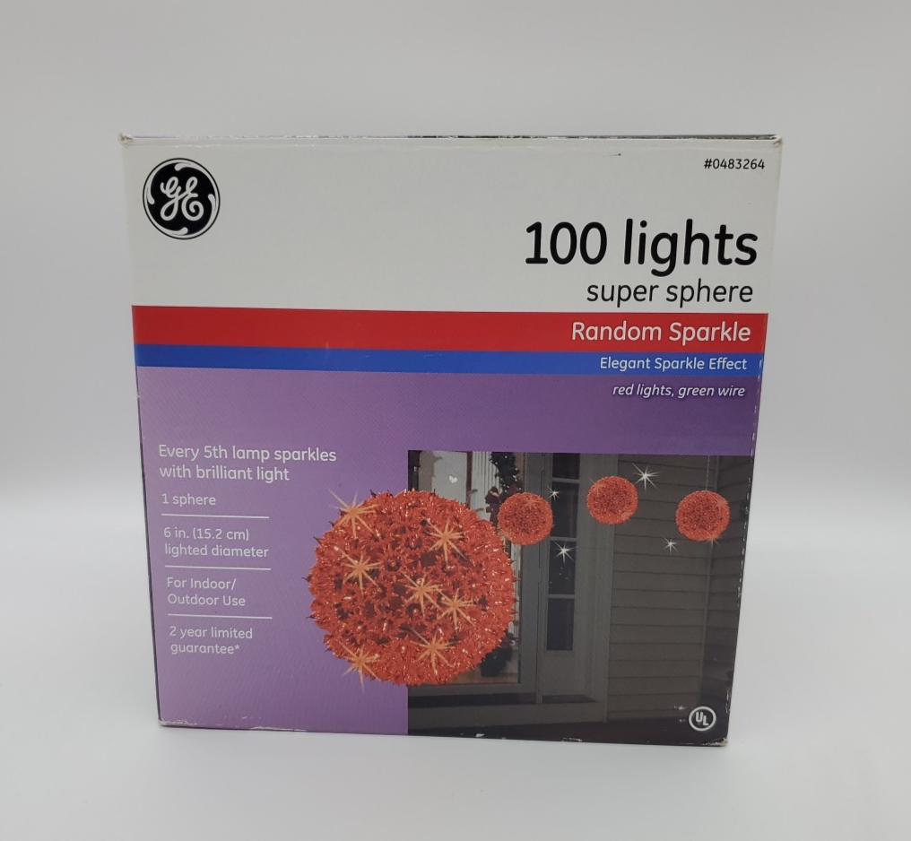 2 GE Super Sphere Holiday Classics 100 Lights Orb Red Lighted Christmas Fairy GE - KOEEK