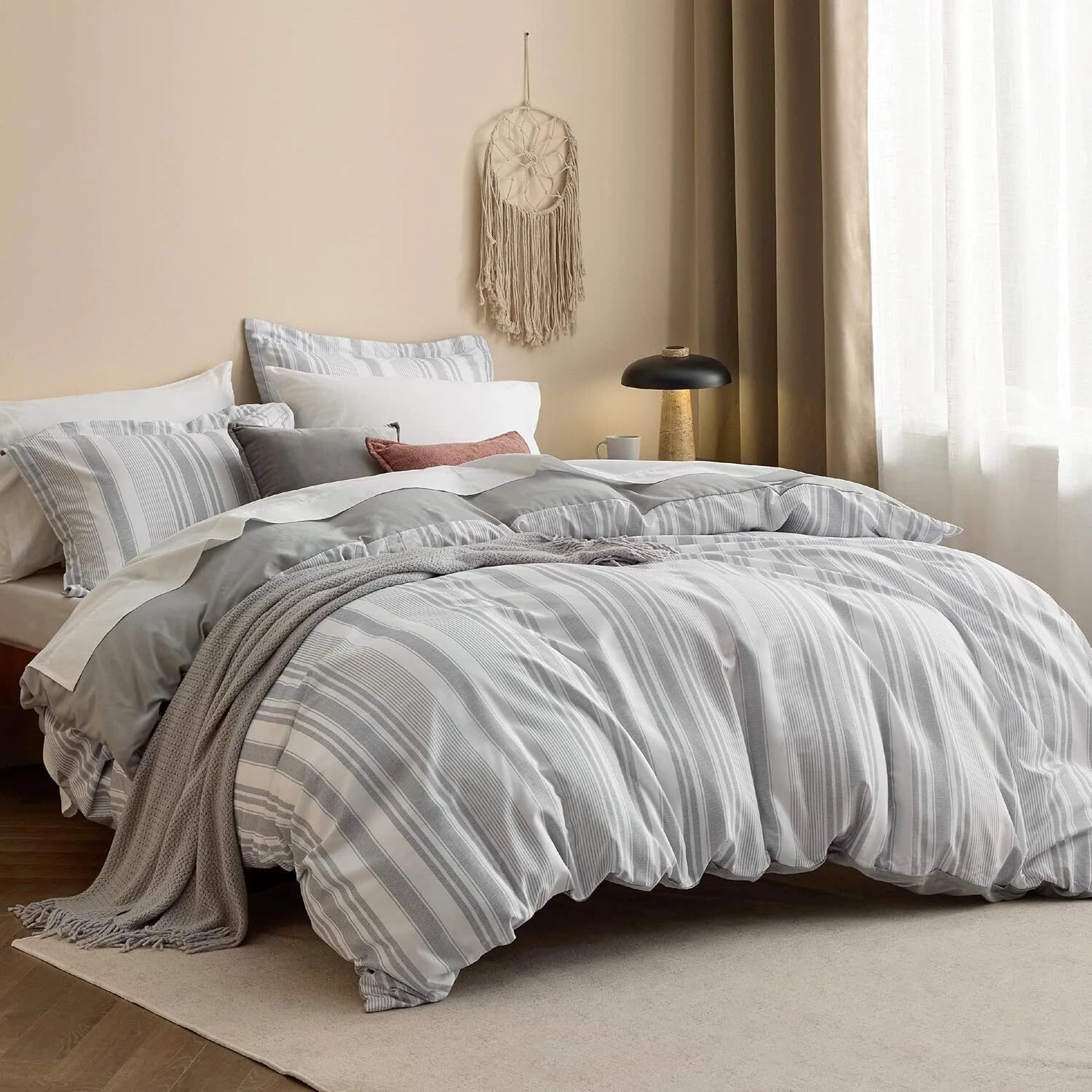 Twin Duvet Cover Kids - Reversible Striped Duvet Cover Set with Zipper Closure 07FC0E-D4 - KOEEK
