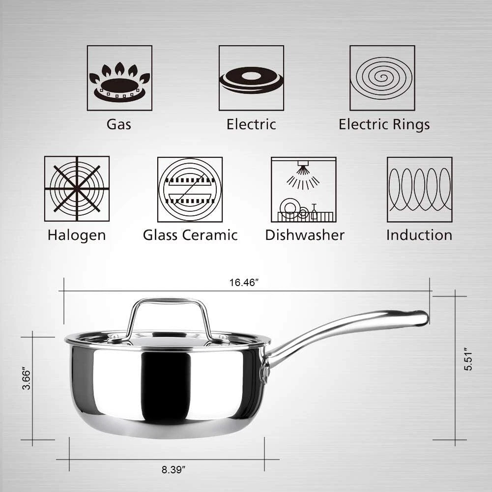Tri-Ply Stainless Steel Stock Pot with Lid, 3-Quart, Kitchen Induction Cookware 07FC0E-D4 - KOEEK