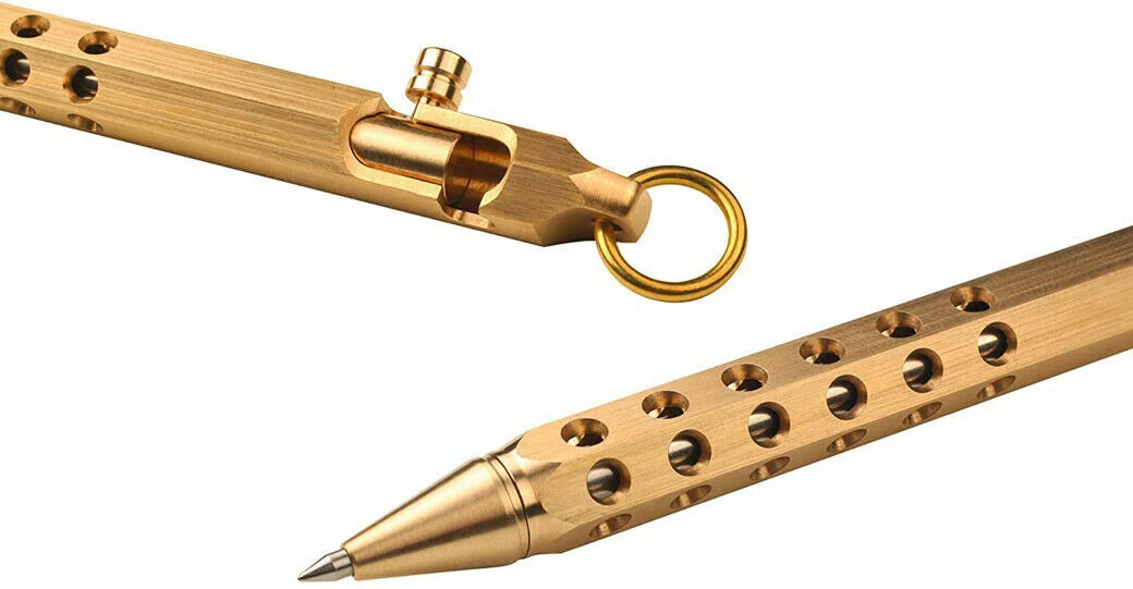 Six-Edge Solid Brass Pen Practical Pen Signature Pen Ball Pen with Key Ring EDC 07FC0E-D4 - KOEEK