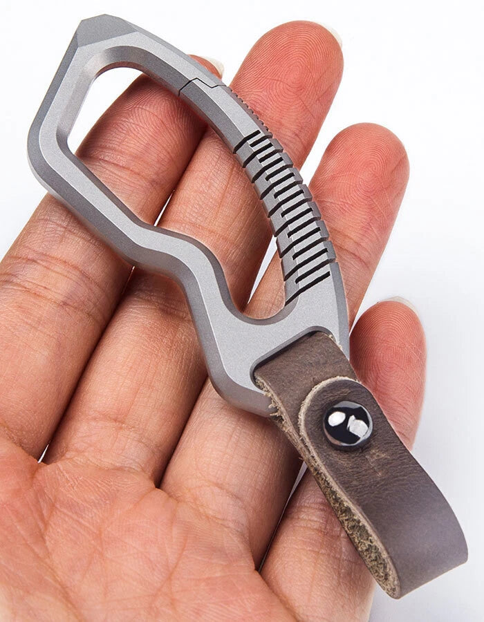 Titanium Alloy + Leather Keychain Carabiner Removable Pendant EDC Crowbar Tool EDC - KOEEK