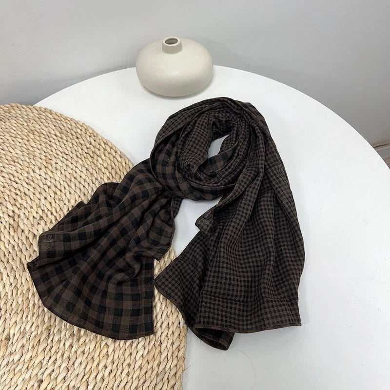 Mens  Cotton Plaid Scarf Preppy Style Shawl Casual Breathable Soft Scarves 07FC0E-D4 - KOEEK