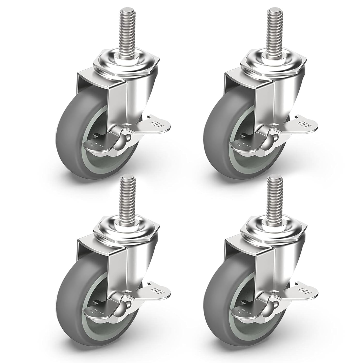 new HOLKIE Caster Wheels 3 inch Locking Casters Set of 4, Threaded Stem Gray HOLKIE - KOEEK
