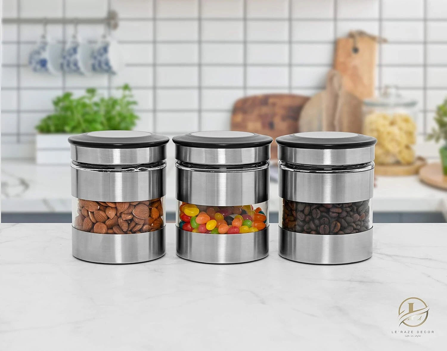 Airtight Food Storage Container Kitchen Counter Window, [Set of 3] Canister Set 07FC0E-D4 - KOEEK