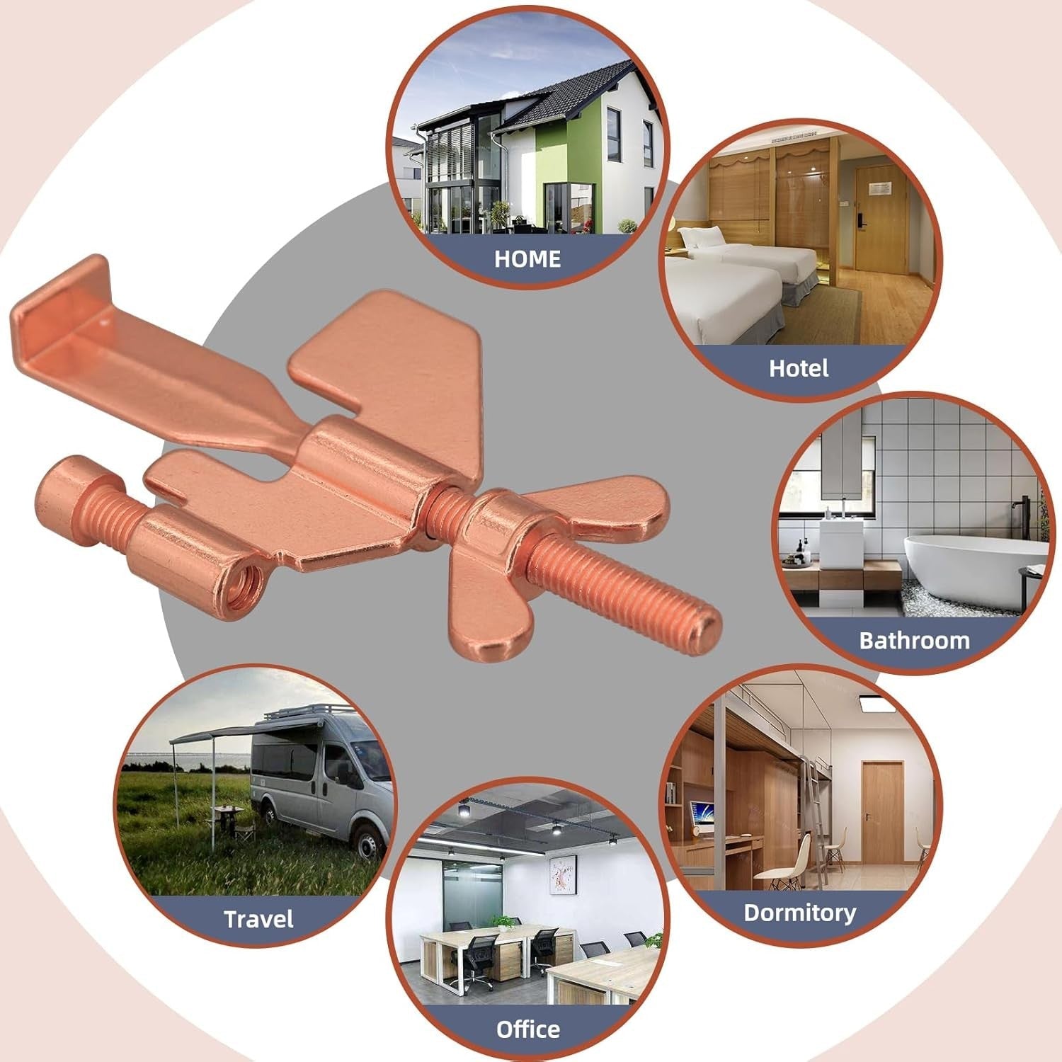 new 1 PCS Upgraded Portable 1 pcs Rose Gold Door Lock, Black 07FC0E-D4 - KOEEK