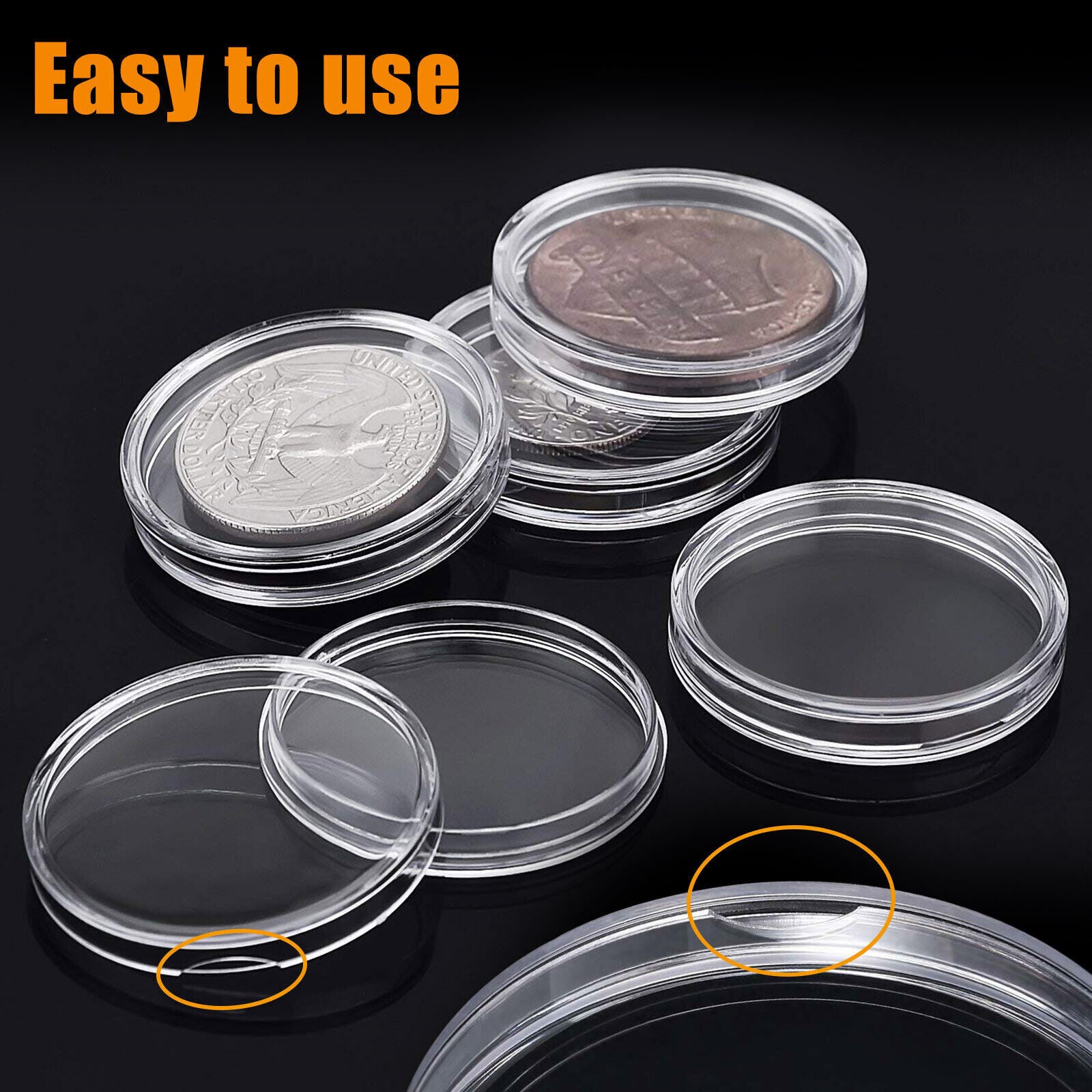 100pcs 24mm Coin Storage Holder Capsules Display Case Container for US Quarters koeek - KOEEK