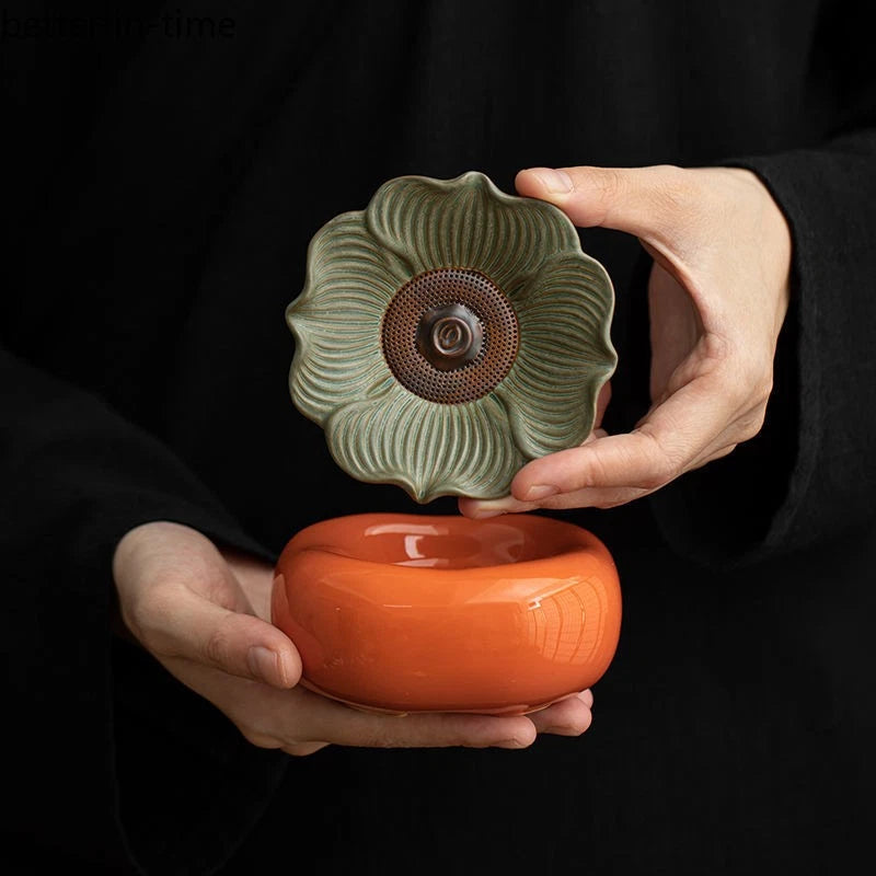 10cm Ceramic Persimmon Ruyi Tea Filter Chinese Retro Kung Fu Tea Set Accessories 07FC0E-D4 - KOEEK