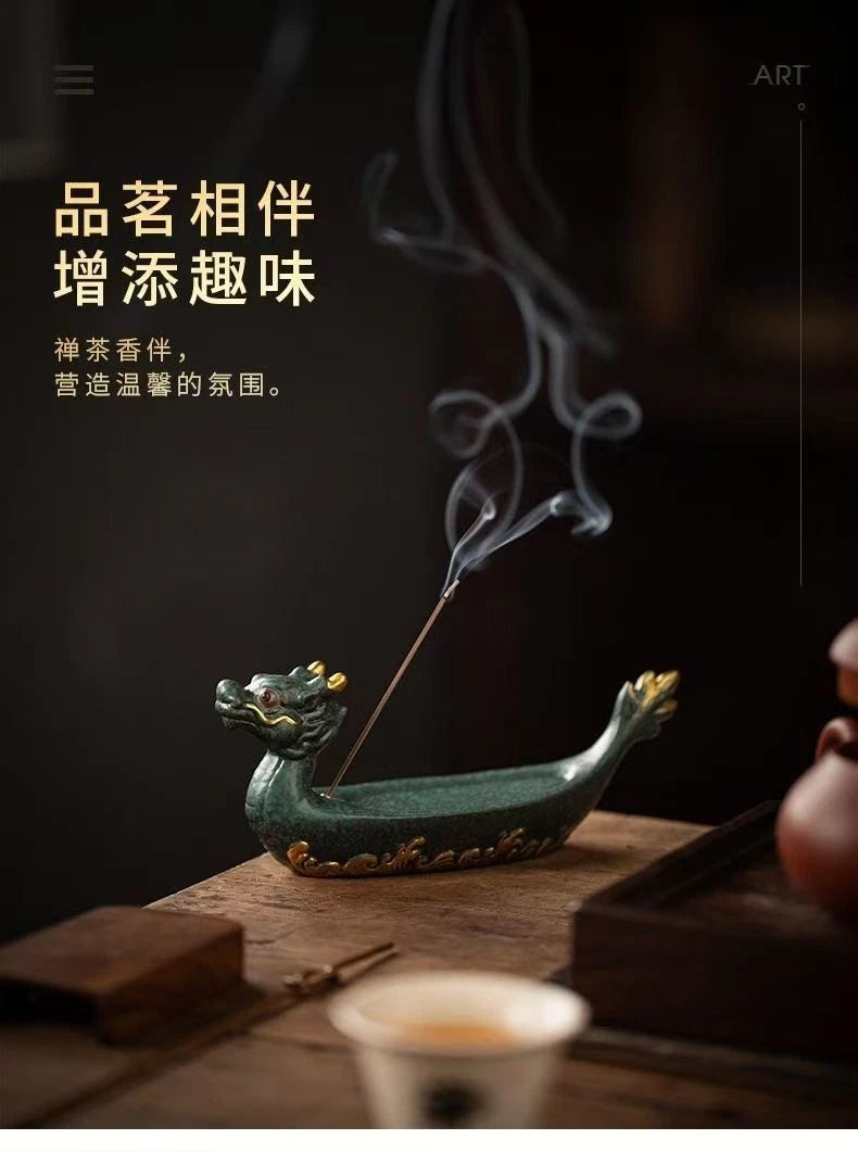 Ceramic Dragon Boat Stick Incense Holder Creative Home Indoor Decor 07FC0E-D4 - KOEEK