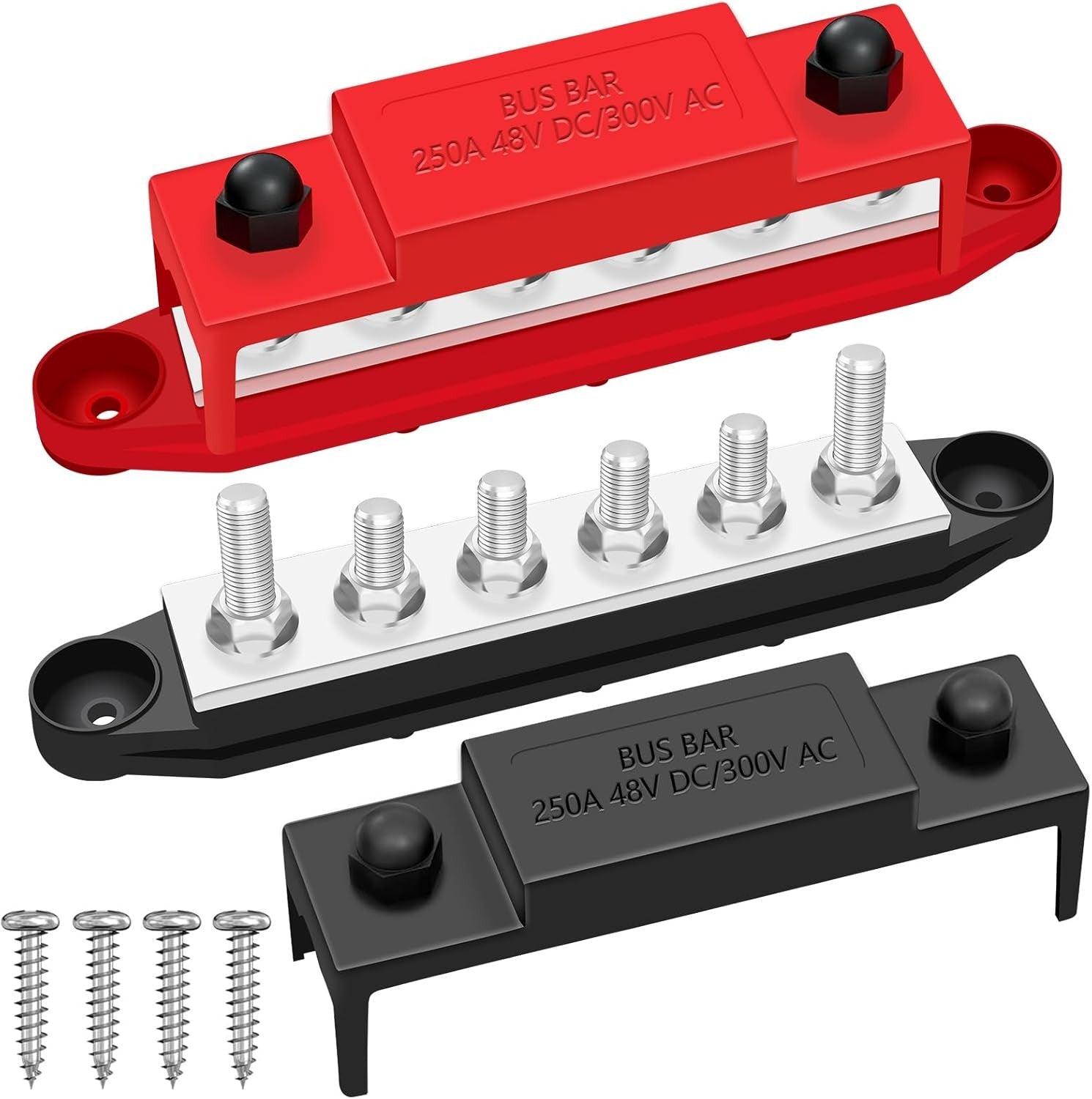 new 250A 12V Bus Bar Marine, Power Distribution Block, Battery Black, Red 07FC0E-D4 - KOEEK