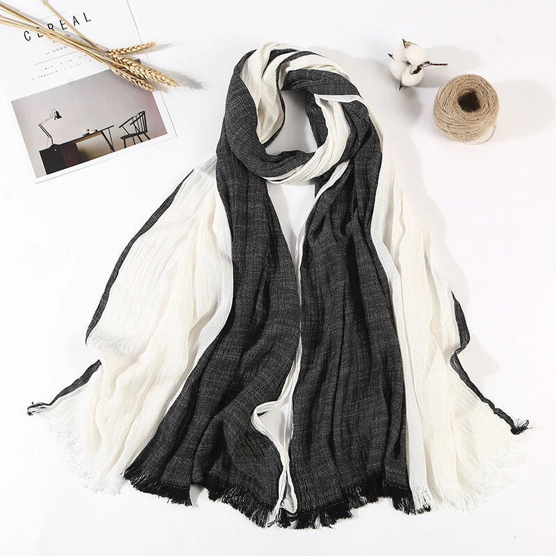 Men's Scarf Striped Cotton Blend Shawls Pleated Scarves Unisex Scarf Warm Wraps 07FC0E-D4 - KOEEK