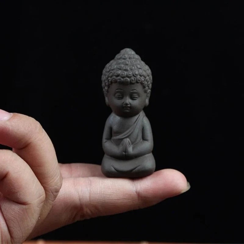 6.1cm Purple Clay Handcarved Meditating Buddha Statue Zen Monk Tea Pet Ornament 07FC0E-D4 - KOEEK
