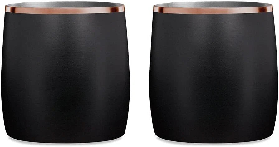 Premium Vacuum Insulated Stainless Steel Whiskey Ice Glasses,Set of 2,Black/Gold 07FC0E-D4 - KOEEK