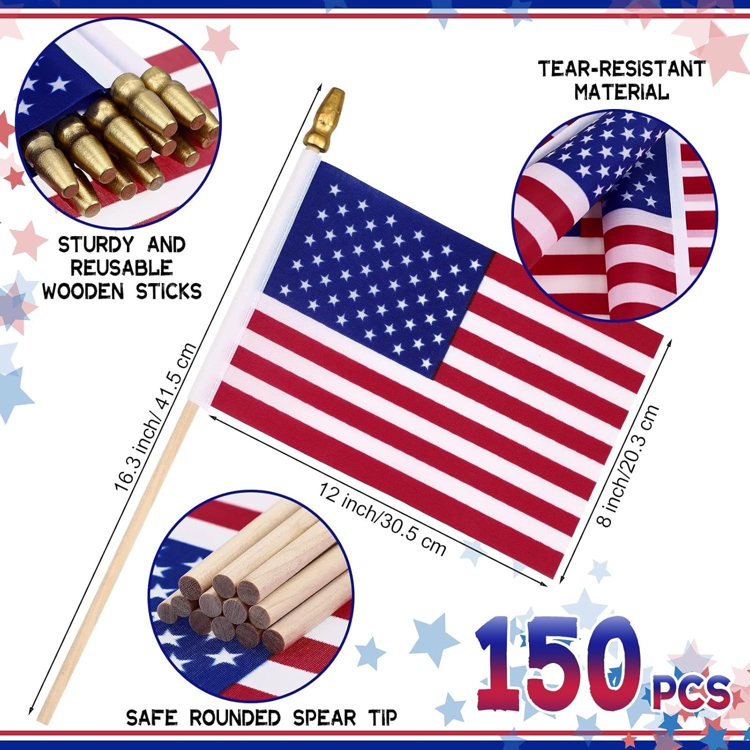 new 150 Pcs Small American Flags on Stick, 8 x 12 Inch Mini US Wooden... 07FC0E-D4 - KOEEK