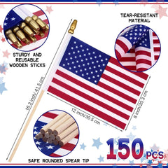 new 150 Pcs Small American Flags on Stick, 8 x 12 Inch Mini US Wooden... 07FC0E-D4 - KOEEK