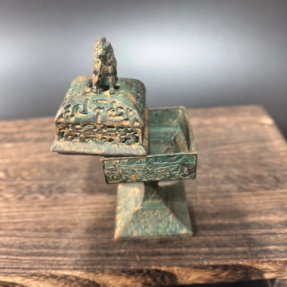 Vintage Finish Alloy Incense Burner Square Pixiu Censer Home Aromatherapy 07FC0E-D4 - KOEEK