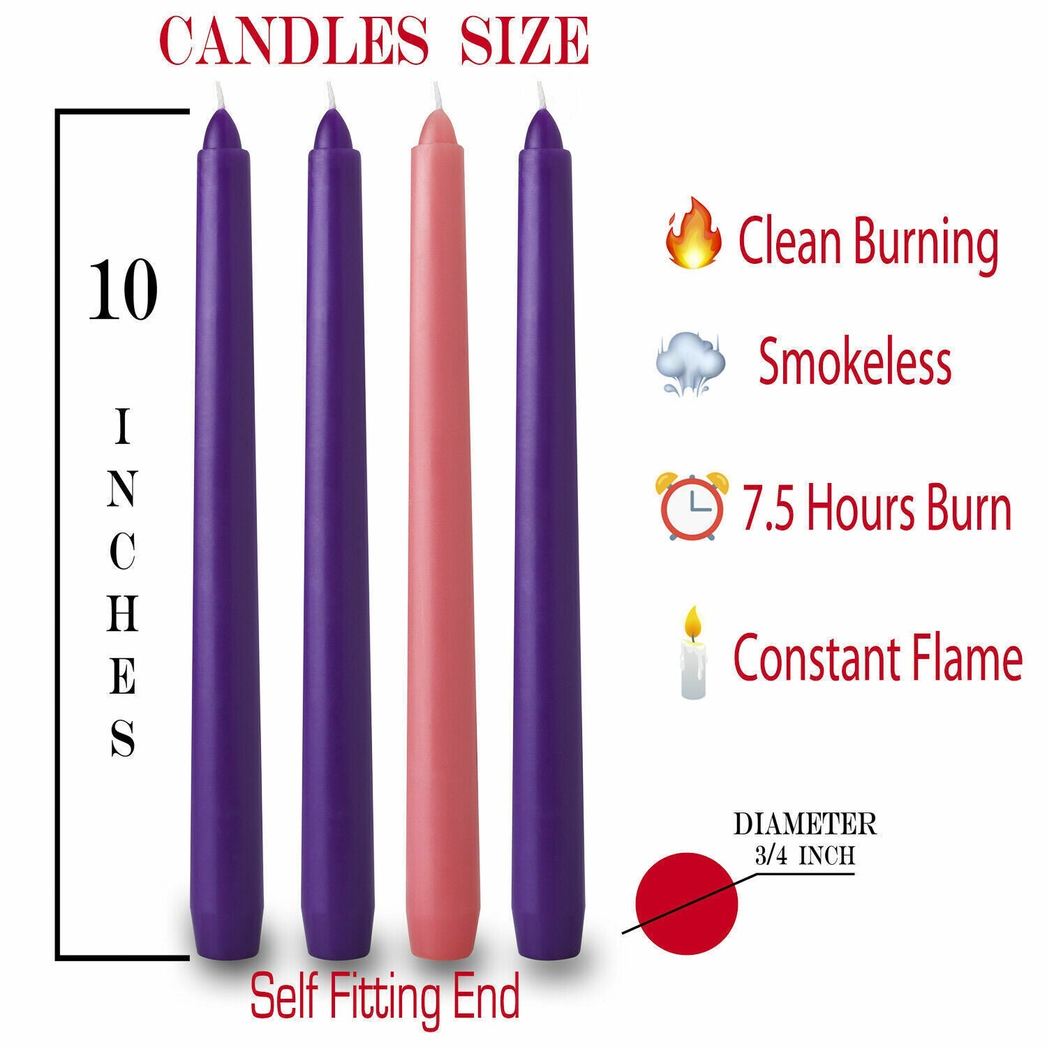100 pcs Christmas Advent Taper Candles- 10-inch x 0.75 (3/4)inch-4pc per pack 07FC0E-D4 - KOEEK