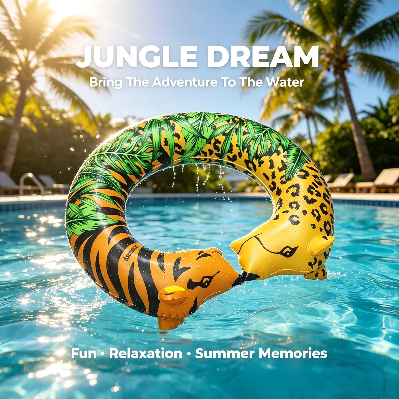 Jungle Print Inflatable Swim Tube 43x35 Heavy Duty Pool Float for Adults & Teens 07FC0E-D4 - KOEEK