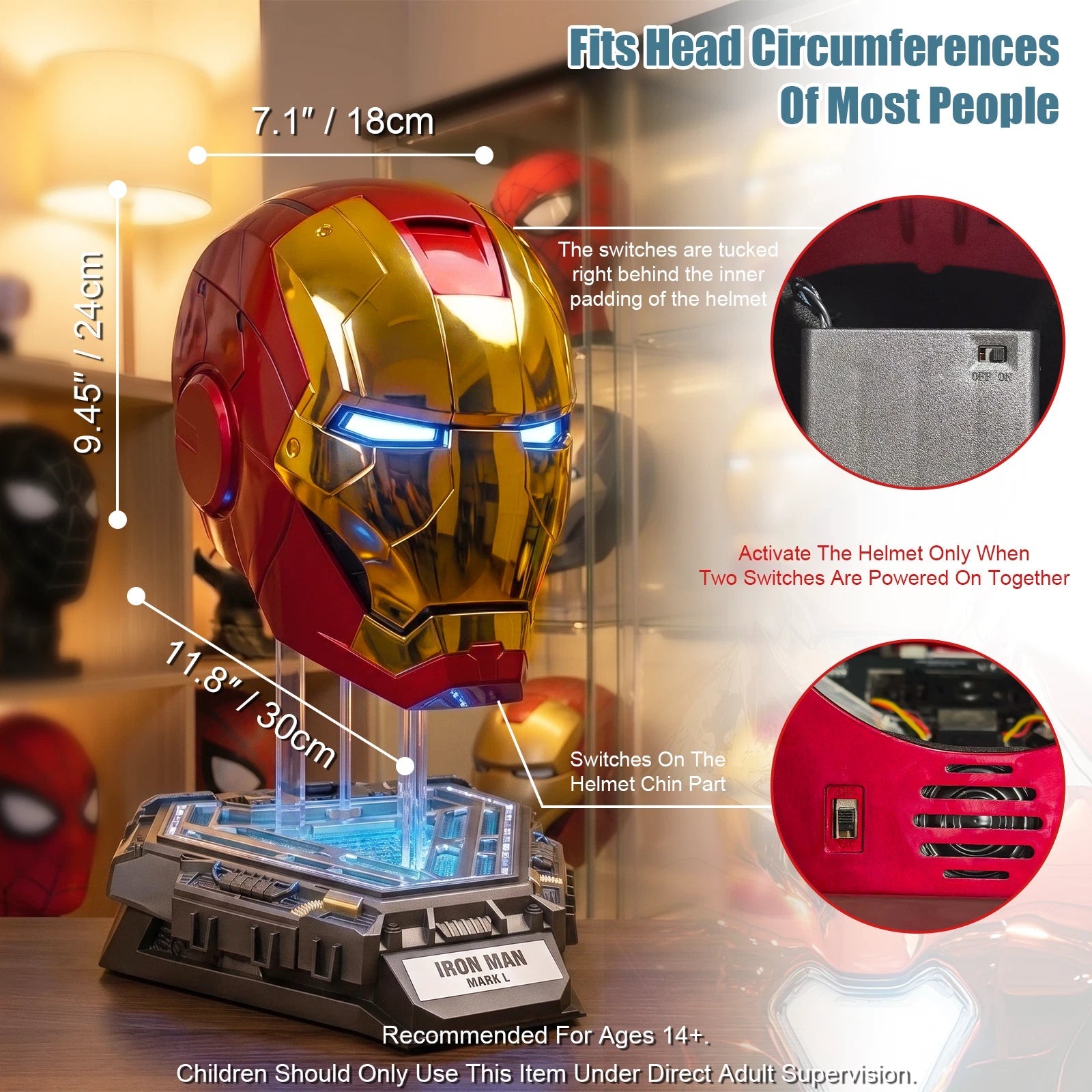 Iron Man MK5 Helmet 1:1 Wearable Voice Remote Touch Control LED Cosplay 07FC0E-D4 - KOEEK