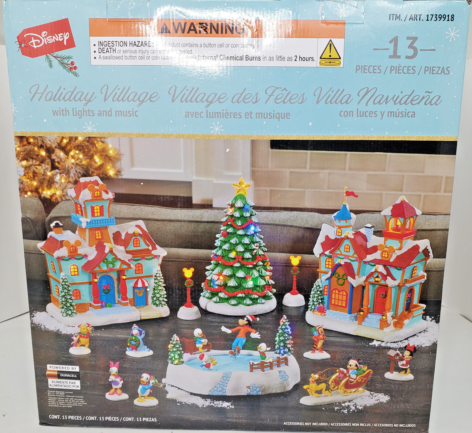 Disney Holiday Christmas Village 13-piece Set Ice Skating Rink Lights Music DISNEY - KOEEK