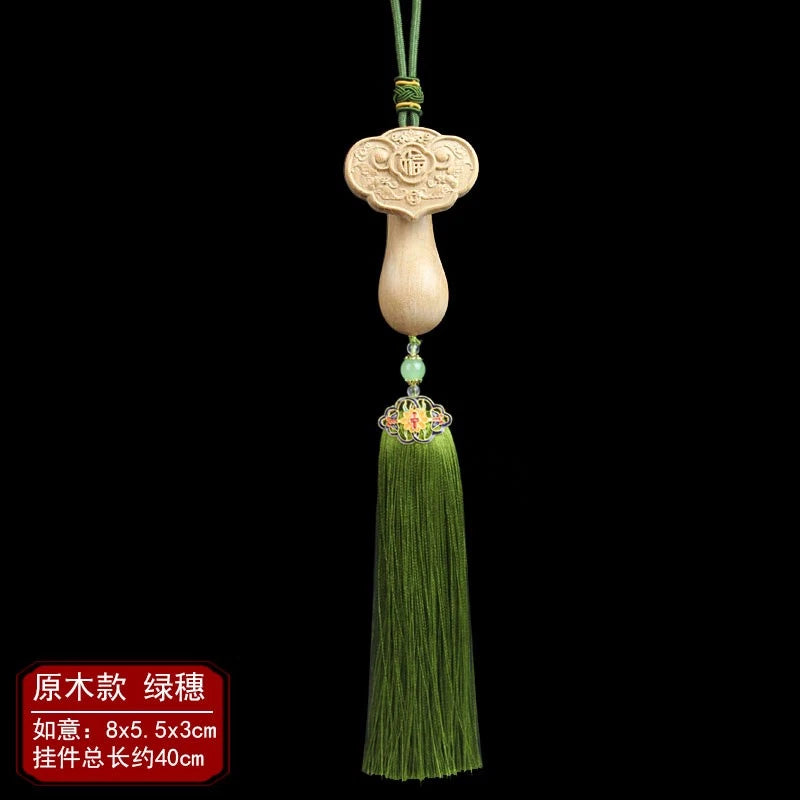 1Pc Peach Wood Wood Carving Ruyi Arts Crafts Ornament Decoration Pendant Tassels 07FC0E-D4 - KOEEK