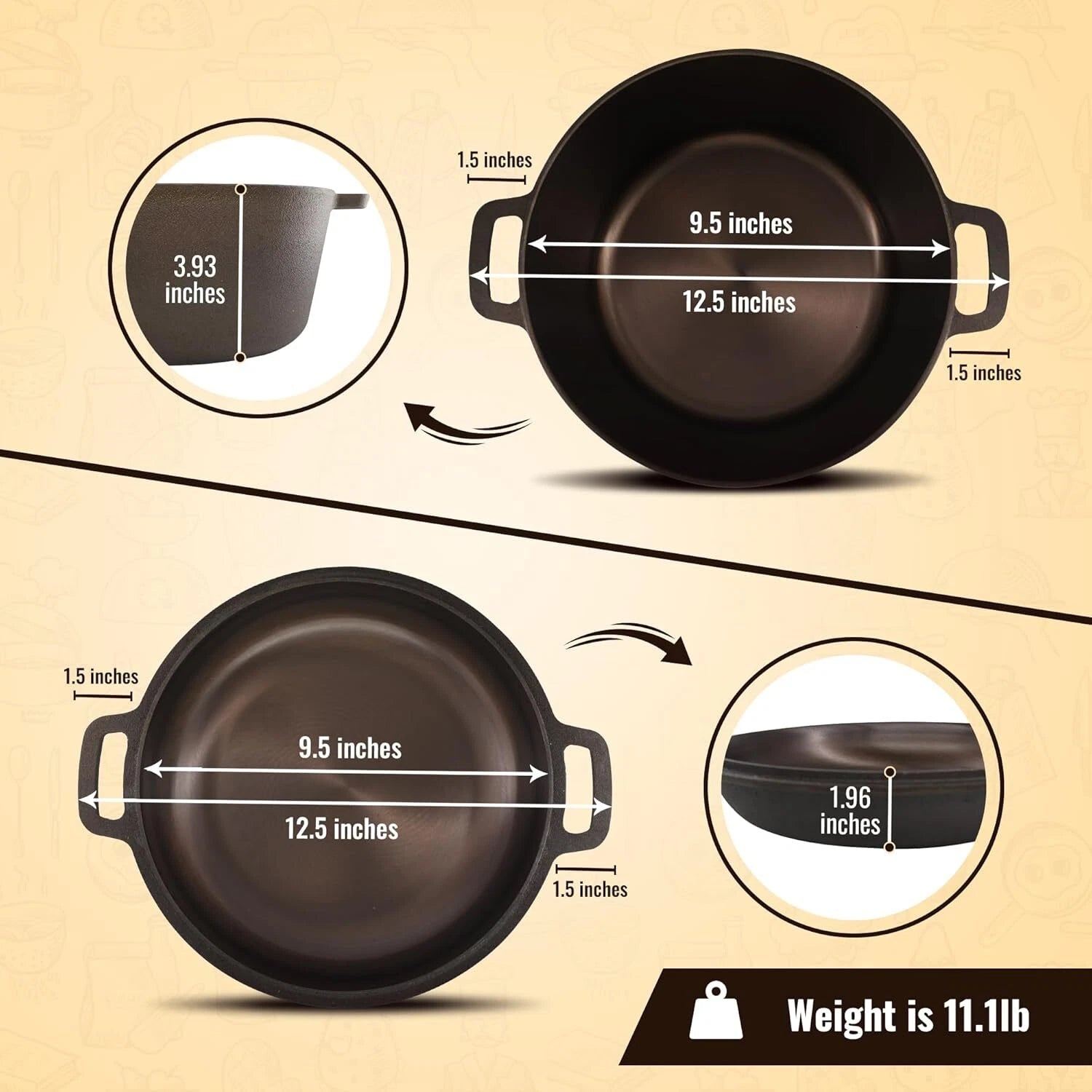 Smooth Polished Cast Iron Dutch Oven - 5 quart cast iron, 10 inch diameter 07FC0E-D4 - KOEEK