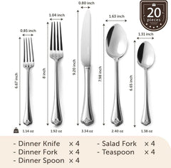 Silverware Set, 20-piece 18/10 Stainless Steel Flatware Set Cutlery Set for 4 07FC0E-D4 - KOEEK