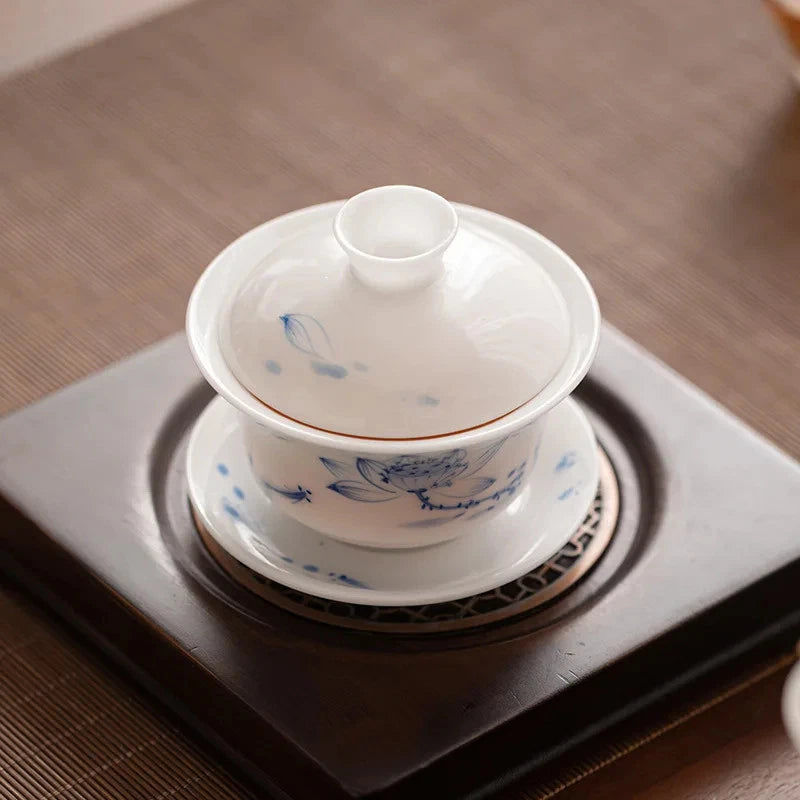 150ml Sancai Gaiwan White Porcelain Tea Bowl Chinese Household High-end Teaware 07FC0E-D4 - KOEEK