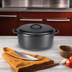Round Pre-Seasoned Cast Iron Dutch Oven Pan with Lid and Double Handle, Black 07FC0E-D4 - KOEEK