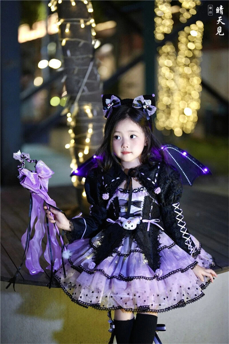 Cute Kuromi Girl Princess Dress Kawaii Kids Halloween Lace Dress Cosplay Costume 07FC0E-D4 - KOEEK