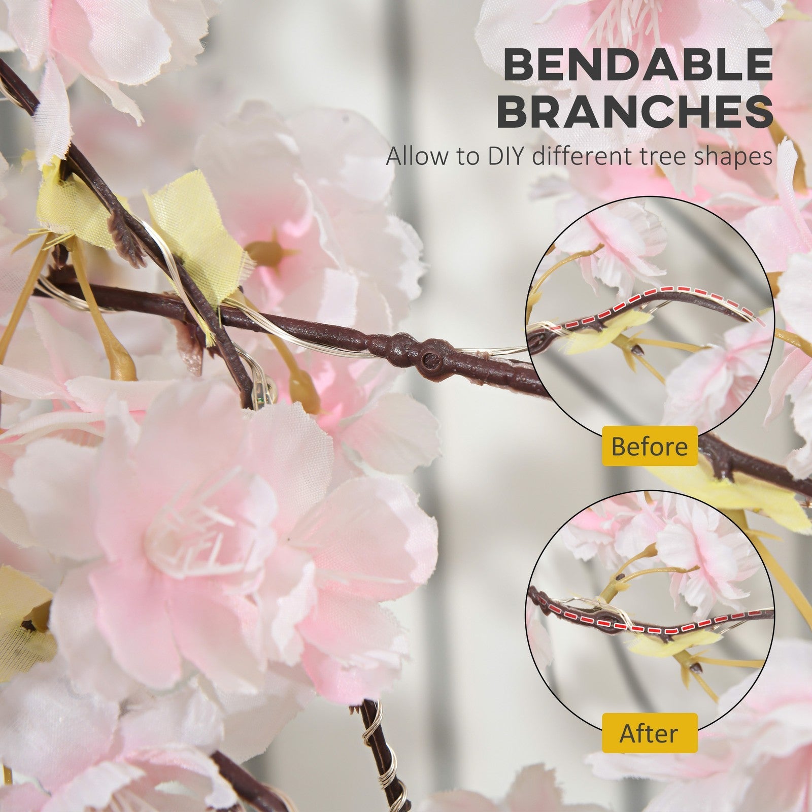 HOMCOM 180cm Cherry Blossom Tree Light with 350 LED Lights Fake Sakura Tree HOMCOM - KOEEK