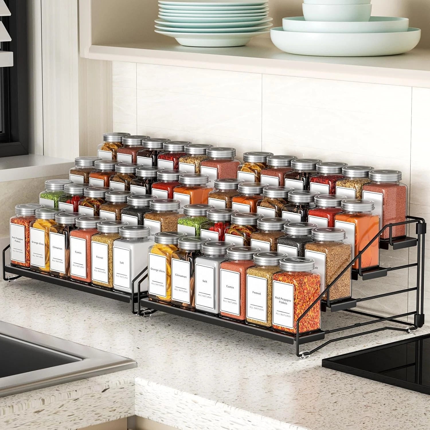 4 Tier Spice Rack Organzier, Spice Rack for Cabinet, Adjustable Depth Seasoning 07FC0E-D4 - KOEEK