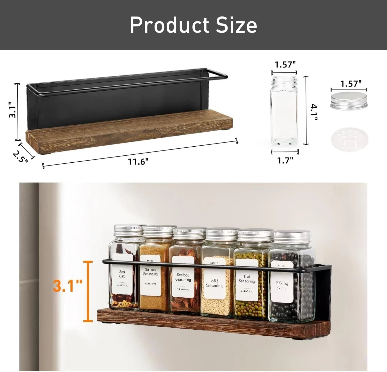 Magnetic Spice Rack with 24 Jars, 216 Labels, 1 Steel Funnel for Refrigerator 07FC0E-D4 - KOEEK