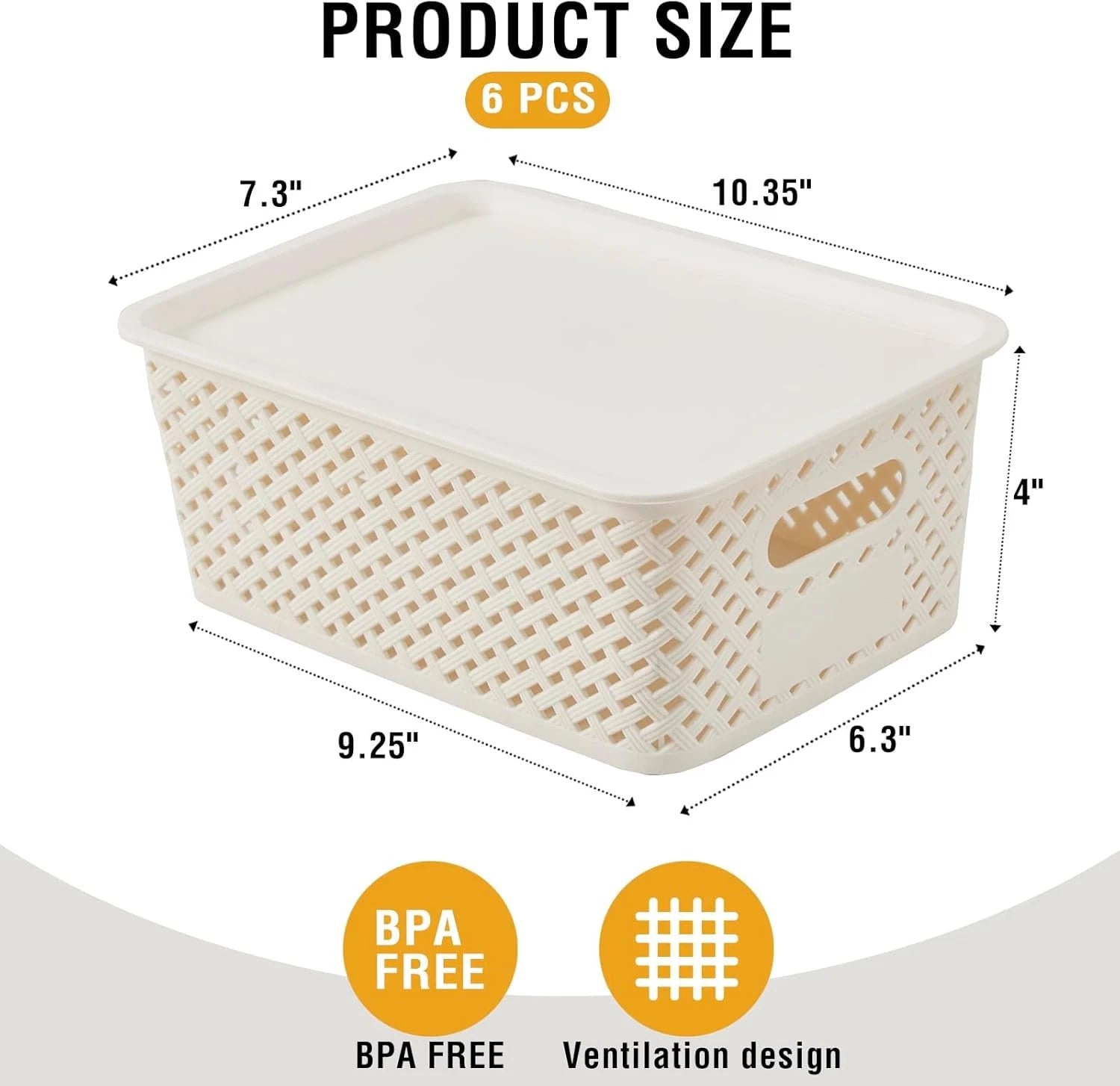 Small plastic twill storage basket,set of 6,dimensions:10.35 x 7.3 x 4.09 inches 07FC0E-D4 - KOEEK