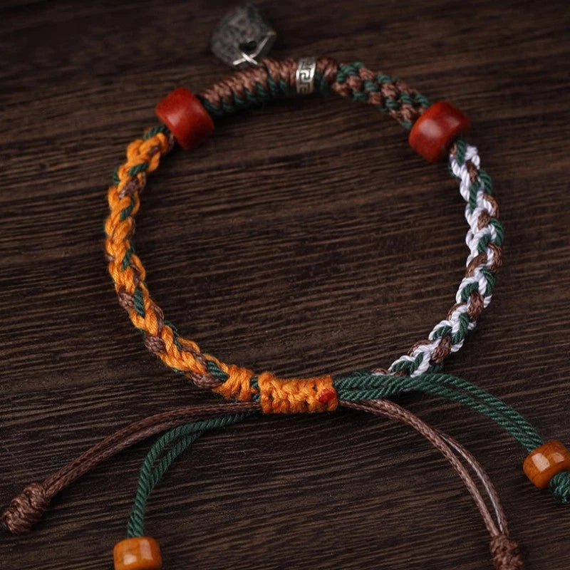 Tibetan Handmade Weaving Bracelet Zakirham Bangle Cotton Rope Silver Amulet 07FC0E-D4 - KOEEK