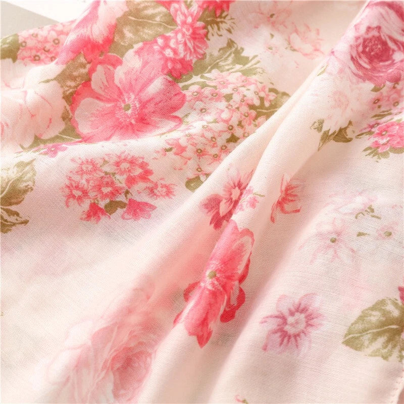 Womens Pink Floral Shawl Tassel Romantic Soft Flower Print Pashmina Wrap Scarf 07FC0E-D4 - KOEEK