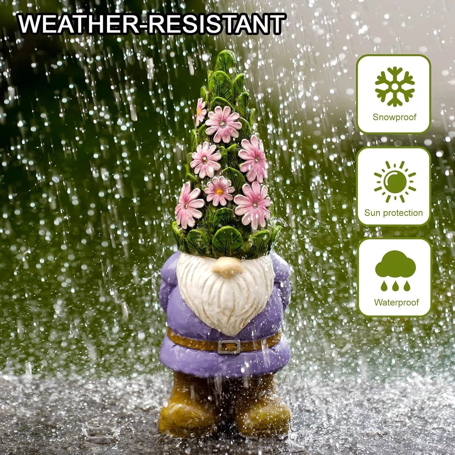 Solar Garden Outdoor Statue Gnome with Succulents and 7 LED Lights 07FC0E-D4 - KOEEK