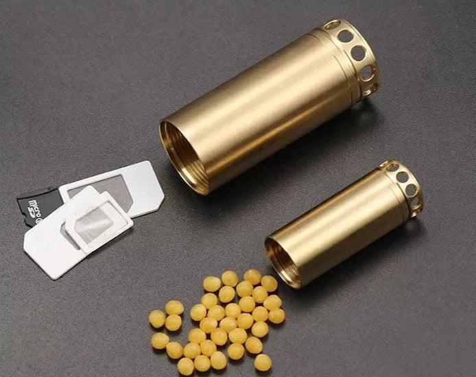 EDC Brass Waterproof Pill Box Organizer Container Case Storage Tank Key chain 07FC0E-D4 - KOEEK