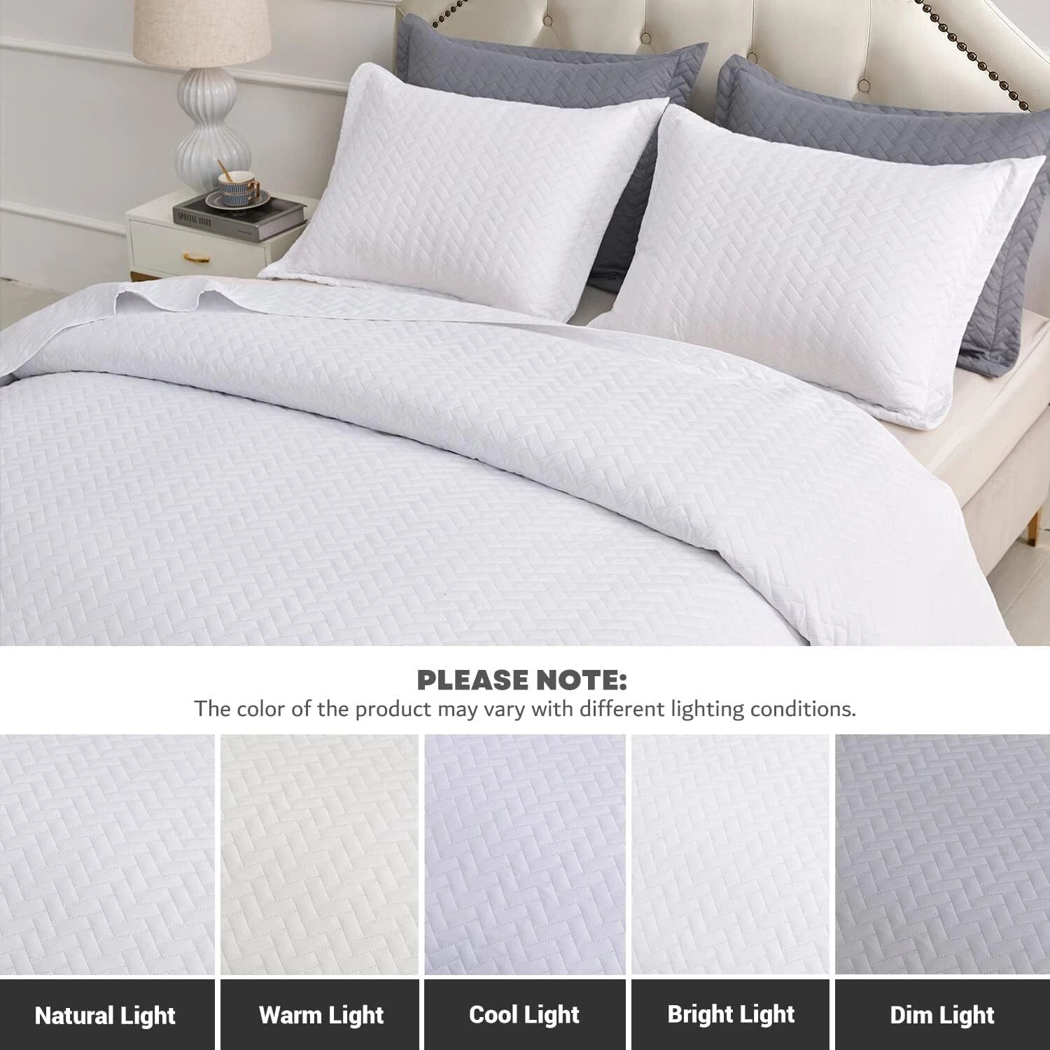 White Quilt Set King Size,Lightweight Bedspread Ultrasonic Chevron Pattern Light 07FC0E-D4 - KOEEK