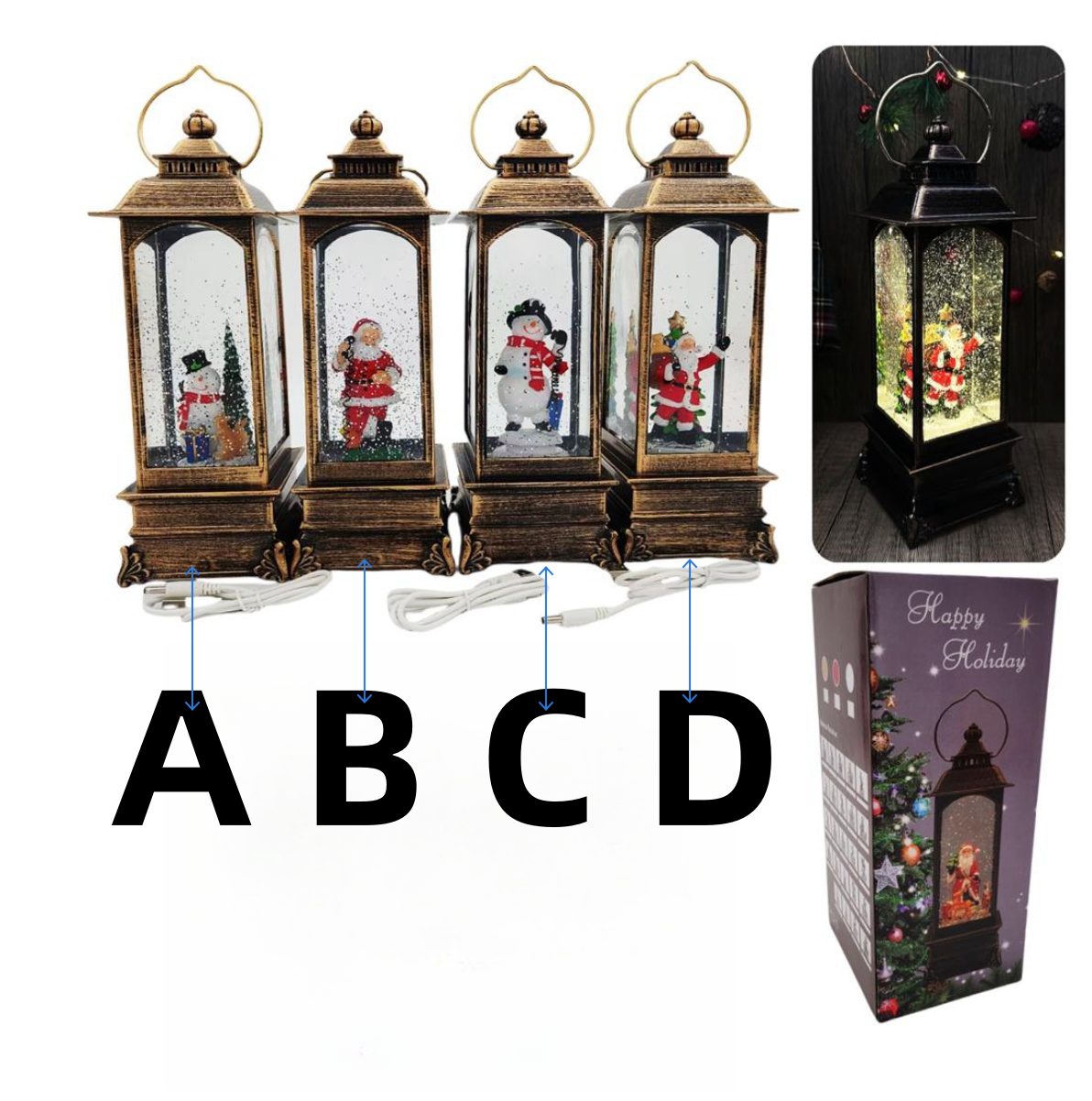 Decorative Christmas LED Lantern Santa Snow Globe Glitter 12” Music & Lights 07FC0E-D4 - KOEEK