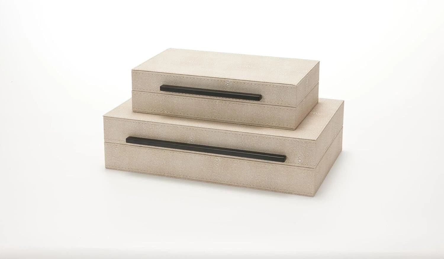 Set of 2 Ivory Sagarin Decorative Boxes with Black Metal Handles 07FC0E-D4 - KOEEK