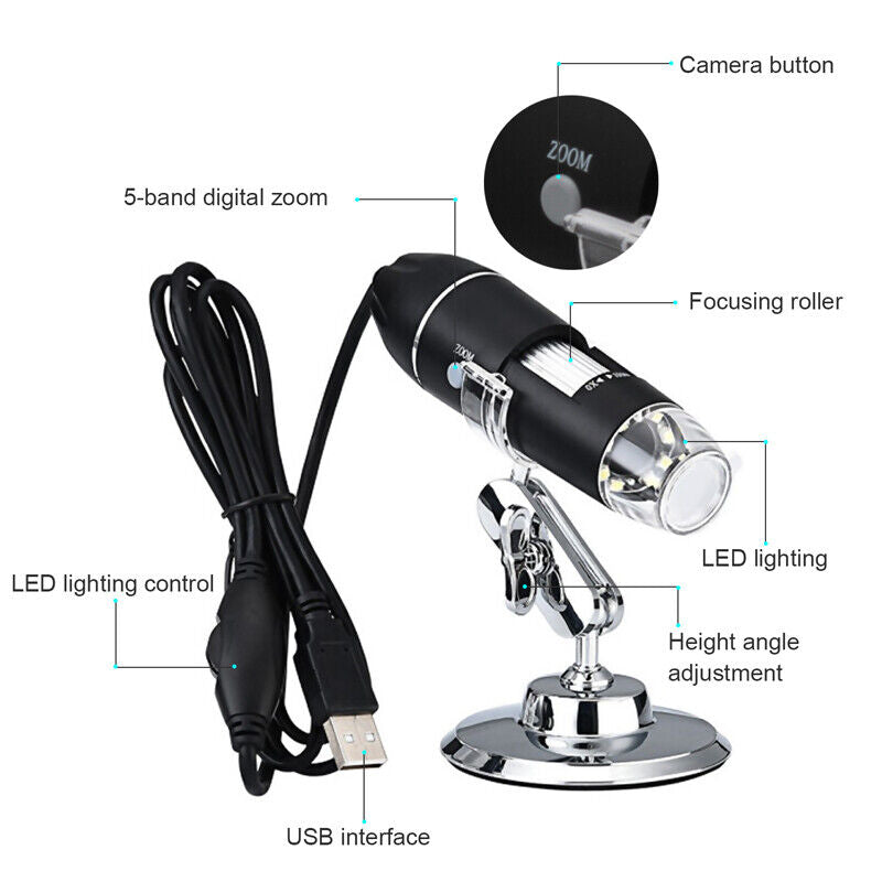 nytt 1600X USB digitalt mikroskop for elektronisk tilbehør myntinspeksjonsstativ