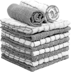 Premium Cotton Dish Cloths 12" x 12"| Gray Check Design 380 GSM Highly Absorbent 07FC0E-D4 - KOEEK