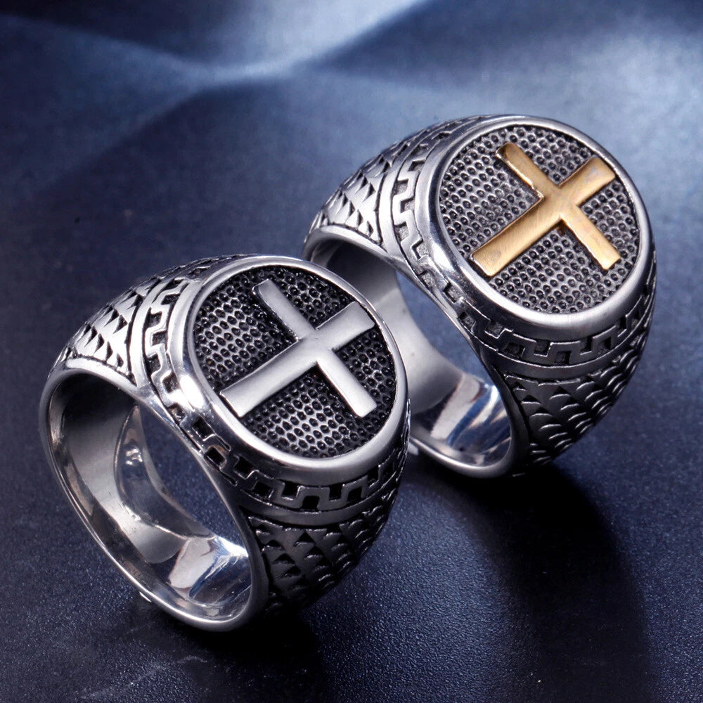 HotStainless Steel Mens Christian Cross Ring For Men Women Silver Size 7-13 07FC0E-D4 - KOEEK