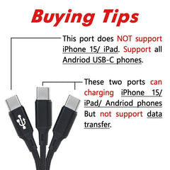 new Multi USB C Cable 4FT, 3 in 1 Multiple Type C Charging,3A Splitter Black 07FC0E-D4 - KOEEK